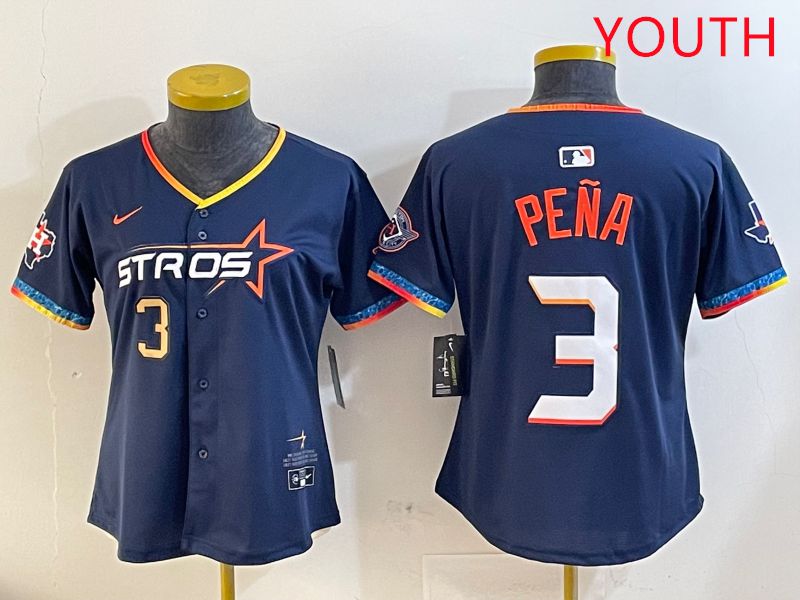 Youth Houston Astros #3 Pena Drak Blue Fourth generation Joint Name 2025 Nike MLB Jersey style 2